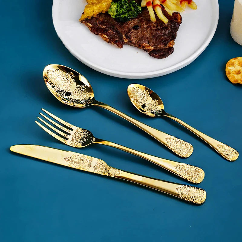 Gold Cutlery Set Stainless Steel Fork Spoons Knife Tableware Kit Luxury Flatware Set Dinnerware For Home Kitchen Restaurant