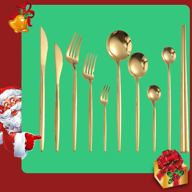 Gold Cutlery Set Forks Spoons Knives Tableware Steel Cutlery Set Stainless Steel Dinnerware Set Spoon Knife Fork Custom Logo