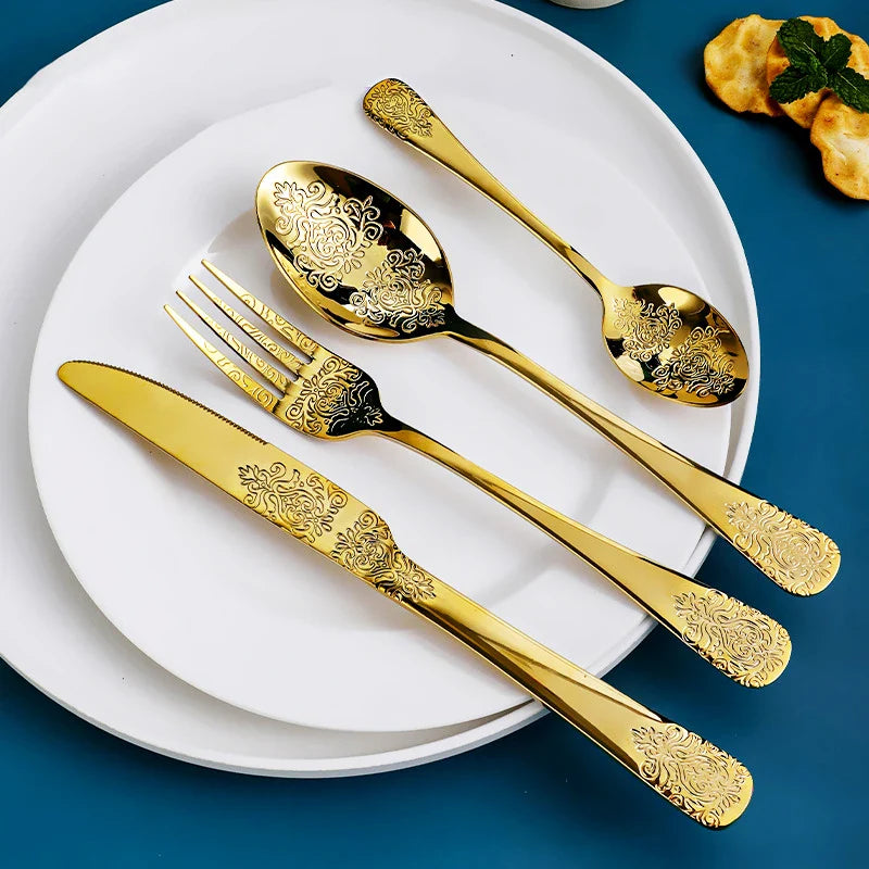 Gold Cutlery Set Stainless Steel Fork Spoons Knife Tableware Kit Luxury Flatware Set Dinnerware For Home Kitchen Restaurant